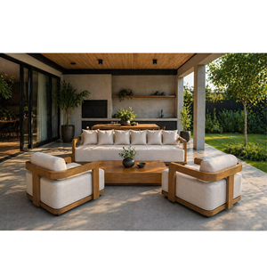 Luxury Modern Teak Wood <b>Outdoor</b> <b>Sofa</b> Set Minimalist Patio Lounge Furniture for Villa Resort Hotel Indonesia - Product Image 1