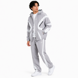 Hot Selling Customized <b>Light</b> Grey Reflective Tracksuit Men’s Hooded Windbreaker Set Premium Activewear OEM Bulk Hoodies Supplier - Product Image 5