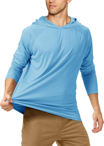 Sweat à capuche bleu clair à manches longues pour homme, protection UPF 50 anti-UV, chemise de pêche, pull uni, haut de sport - Product Image 2