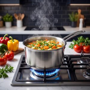 Casserole en acier inoxydable avec couvercle, design minimaliste rond, pour cuisinière à gaz et à induction - Product Image 4