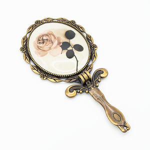 MACY BEAUTY KOREA Antique Floral Bronze Folding <b>Hand</b> <b>Mirror</b> with Gemstone Round Compact <b>Mirror</b> High Quality - Product Image 3
