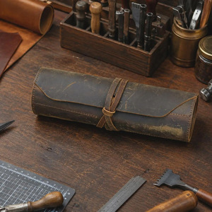 Genuine Leather Roll Up <b>Tool</b> Organizer Heavy Duty Craft <b>Tool</b> Storage Bag For Woodworkers <b>Carpenters</b> Mechanics OEM for sale - Product Image 1