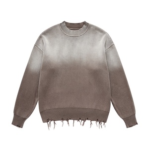 Suéter de punto oversize para hombre, cuello redondo, negro liso, dobladillo con flecos, antipilling, jersey de invierno, corte regular - Product Image 3
