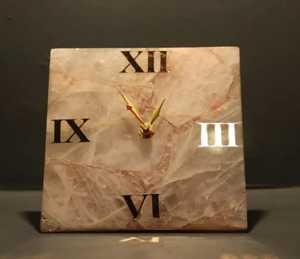 Rose Quartz Stone Square <b>Clock</b> Elegant Roman Numeral Face Golden Hands Artistic Vintage Inspired Home Office Timepiece - Product Image 1