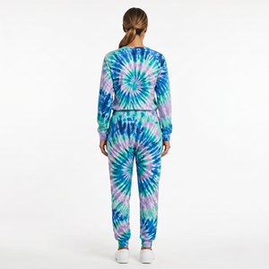 Conjunto de Uniforme Médico Tie Dye de Manga Larga 100% Algodón para Mujer, Top con Cuello en V, Pantalones Ajustados Tie Dye, Uniforme de Enfermería Sublimado - Product Image 2