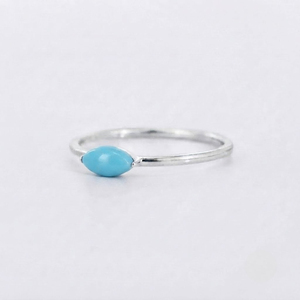 Rhaya Jewels Women's Classic Bohemia Style Rhodium Plated 925 Sterling <b>Silver</b> Marquise Cut Turquoise <b>Solitaire</b> <b>Ring</b> Claw Setting - Product Image 3