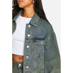 Premium Women <b>Denim</b> <b>Jacket</b> Oversized Streetwear Fashion Casual Blue Jean Outerwear With Custom Logo Oem Service - Product Image 5