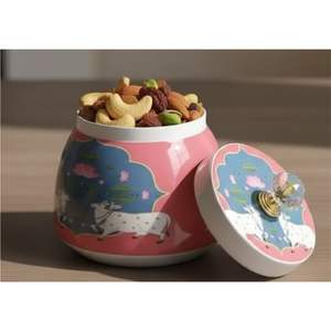 Panier à fruits et pot en fer finition or moderne, récipients de rangement alimentaire en métal martelé avec couvercle floral, organisateur de comptoir de cuisine - Product Image 3