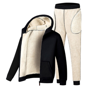 Men Breathable 100% Cotton Fleece Tracksuit Set Hooded Drawstring Closure Jacket <b>Jogger</b> Pants <b>Sherpa</b> <b>Lined</b> Winter Casual - Product Image 4