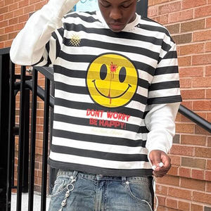 Men Customized Screen Printed Heavy Weight Cotton Striped <b>Tshirts</b> Loose Fit Men Waffle Knit Double Layer Long Sleeve t Shirt - Product Image 4