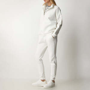 Conjunto de Sudadera y Pantalones Deportivos de Dos Piezas para Mujer, Color Blanco Sólido, Felpa, Corte Regular, Ecológico, 380g - Product Image 1