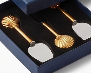 <b>Cheese</b> <b>Knife</b> <b>Set</b> With Shell Handle Stainless Steel Blade Gold Plated Durable <b>Cheese</b> Tools For Serving Use And Kitchen Use - Product Image 4