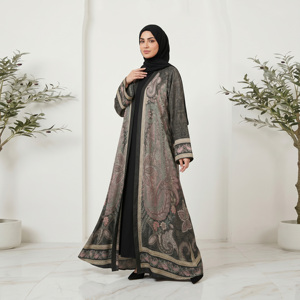 Premium Satin Loose <b>Long</b> Sleeve Solid Open Front Abaya Cardigan Muslim Women's Wedding Evening Party Outerwear - Product Image 3