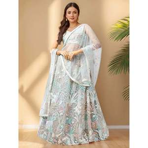 Spectacular Pista <b>Green</b> Sequins <b>Net</b> Wedding Lehenga Choli - Product Image 1