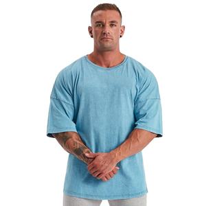 Men's Oversized <b>Light</b> Blue Cotton T-Shirt Short Sleeve O-Neck Casual Jersey Knitted Solid Washed Fit - Product Image 1