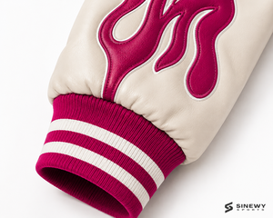 เสื้อแจ็คเก็ตเบสบอลผู้ชาย SINEWY SPORTS สีชมพูบานเย็น ปักลายต้นปาล์ม LA แขนเสื้อลายเปลวไฟ สวมใส่สบายๆ ในฤดูใบไม้ร่วง - Product Image 3
