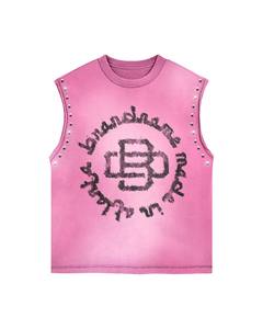 Multi Color Studded Brandname Tank <b>Top</b> & Shorts Set | Oversized Streetwear Two Piece Set | OEM Private Label Manufacturer - Product Image 2