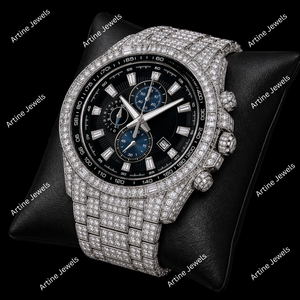 Reloj Cronógrafo con Diamantes, Brazalete Plateado de Lujo, Reloj de Pulsera de Diseño Premium, Accesorio de Moda - Product Image 3