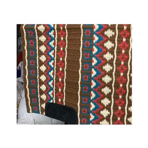 Western Saddle Pad <b>Brown</b> Turquoise Coral White Navajo Pattern Handwoven <b>Wool</b> Contoured Horse Riding Blanket Tack Gear - Product Image 2