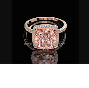 14K oro rosa acabado cojín corte moissanita diamante anillo Halo estilo aniversario y boda anillo de compromiso para mujer - Product Image 4