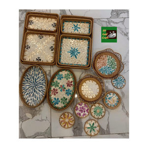 Plateau de service en rotin fait main en gros, plateau mosaïque nacre, plateau décoratif incrusté de coquillages, vaisselle pour la décoration intérieure - Product Image 6
