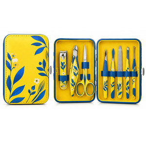 Kit de manucure portable 7 en 1, outils de manucure et pédicure en acier inoxydable avec étui bleu floral jaune - Product Image 3