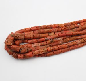 Cuentas de coral rojo italiano al por mayor en forma de tubo, cuentas de coral rojo italiano en forma de tubo para collar de 16 pulgadas para la fabricación de joyería, directamente de fábrica. - Product Image 1