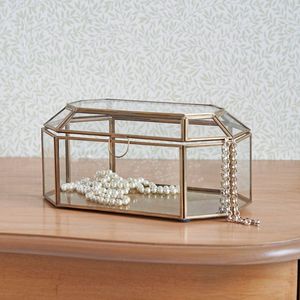 Gold Metal & Clear Glass Box Jewelry Organizer Case Plants Terrarium - Product Image 4