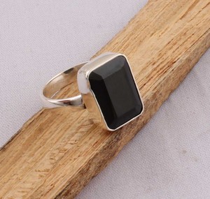925 Silver Classic Black Onyx Party <b>Ring</b> Factory Direct Wholesale Natural Rectangular Gemstone <b>Plain</b> Bezel Custom Jewelry - Product Image 5