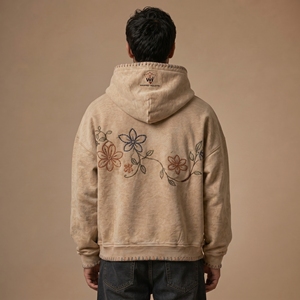 <b>Mens</b> Distressed Embroidery Hoodie Oversized Casual <b>Pullover</b> with Vintage Wash and Fashionable Streetwear Design - Product Image 5