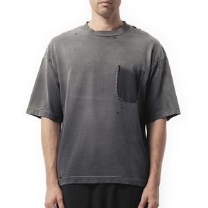 เสื้อยืดผู้ชายทรงโอเวอร์ไซส์ ผ้าคอตตอน 100% คุณภาพสูง สไตล์วินเทจ ฮิปฮอป ลำลอง ลายฟอกสี 280 GSM พร้อมกระเป๋าหน้า - Product Image 1