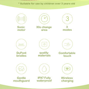 Ai Music Voice Technology IPX7 spazzolino elettrico 2 minuti funzione Timer delicato <span class=keywords><strong>Mouthgaurd</strong></span> per bambini gomma cura sensibile - Product Image 4