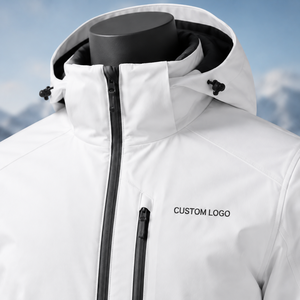 Veste de ski imperméable à capuche blanche pour homme, fermeture éclair, logo personnalisé sur le devant, isolation synthétique, vêtements d'extérieur, veste de ski - Product Image 5