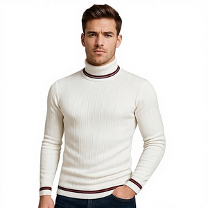 Men's Striped <b>Turtleneck</b> Pullover <b>Sweater</b> Slim Fit Rib Knit Roll Neck Contrast Trim Warm Fall Winter Knitted Jumper for Men - Product Image 1