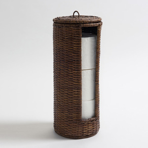 Porte-serviettes en bois avec rangement, accessoire de salle de bain, porte-rouleaux de papier toilette en rotin - Product Image 2