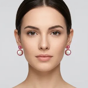 Luxuriöse Rubin-Perlen-Cluster-Ohrringe für Damen Eleganter Modeschmuck für Hochzeiten und Gala-Veranstaltungen - Product Image 2