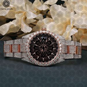 Charm Jewells Montre de luxe pour femme avec diamants, analogique, à quartz, boîtier rond, bracelet en acier inoxydable, fermoir pliant, 38 mm - Product Image 1