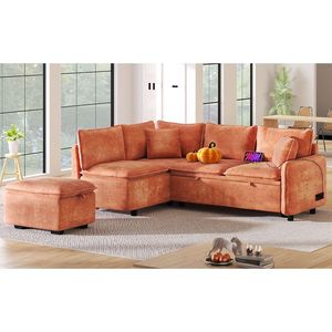 82.67 Convertible L-Shaped <b>Sofa</b> <b>Bed</b> <b>Storage</b> Ottoman Two Pillows Two Power Sockets Two U-Two Convertible Sleeper Sectional <b>Sofas</b> - Product Image 4