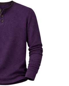 <b>Mens</b> Waffle <b>Henley</b> Long Sleeve Thermal T Shirt Purple Casual Button Neck Winter Wear <b>Top</b> Cotton Slim Fit Breathable Fabric - Product Image 4