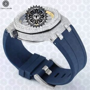Charm Jewells Men's Stainless Steel Tonneau <b>Watch</b> With Diamond Bezel Rubber Band Luxury Fashion Analog <b>Mechanical</b> Movement - Product Image 3