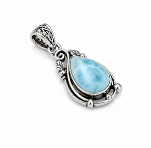 Pendentif en argent avec larimar naturel, pendentif en larimar bleu en forme de goutte, bijoux en argent sterling avec pierres précieuses - Product Image 3