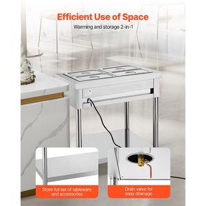 Calentador de Alimentos Comercial Profesional de 4 Compartimentos, 1500W, Mesa de Vapor Eléctrica, Equipo de Mantenimiento de Temperatura para Buffet y Catering, 4 X - Product Image 3