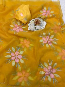 Crystal Organza <b>Tissue</b> Fabric With Embroidery Stone Pearl And Hand Work On Border With Zari Weaving Across The all Over Saree - Product Image 5