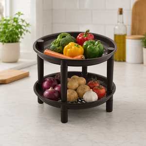 Multipurpose Kitchen PP <b>Plastic</b> Double Tier Durable Modern Folding River Plast Storage <b>Rack</b> Organizer for Pantry Food - Product Image 1
