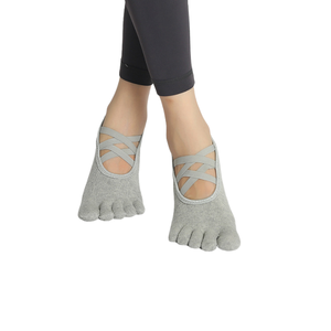 Chaussettes de yoga antidérapantes à double sangle croisée pour femmes, chaussettes à cinq doigts, chaussettes d'été spéciales pour le sport et la danse en intérieur - Product Image 2