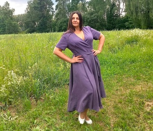 Nuevo Vestido Maxi Cruzado de Algodón Elegante para Madres de Novia, con Cuello en V, Manga Corta, Silueta en A, Natural, Ecológico y Formal - Product Image 1