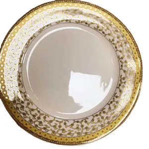 मिट्टी tableware प्लेट गोल्डन सफेद के साथ चीनी मिट्टी के बरतन खाने की थाली