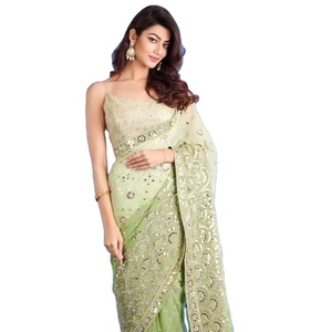 Blusa Formal Bangalore de nuevo diseñador para mujer, ropa de fiesta Sari, Georgette suave con trabajo de secuencia pesada y Mono hecho de seda - Product Image 1