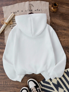 Sweat-shirt à capuche blanc grande taille pour femme avec broderie léopard et nœud, décontracté, automne, coupe régulière, manches longues, en coton tricoté - Product Image 4
