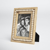 Cadre photo en bois perlé fait main de luxe, cadre photo rustique en bois naturel avec bordure décorative en perles pour la décoration intérieure et les cadeaux
